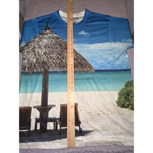 Get a Life Tropical Beach Pier Graphic T-Shirt Blue All-Over Print Size XL